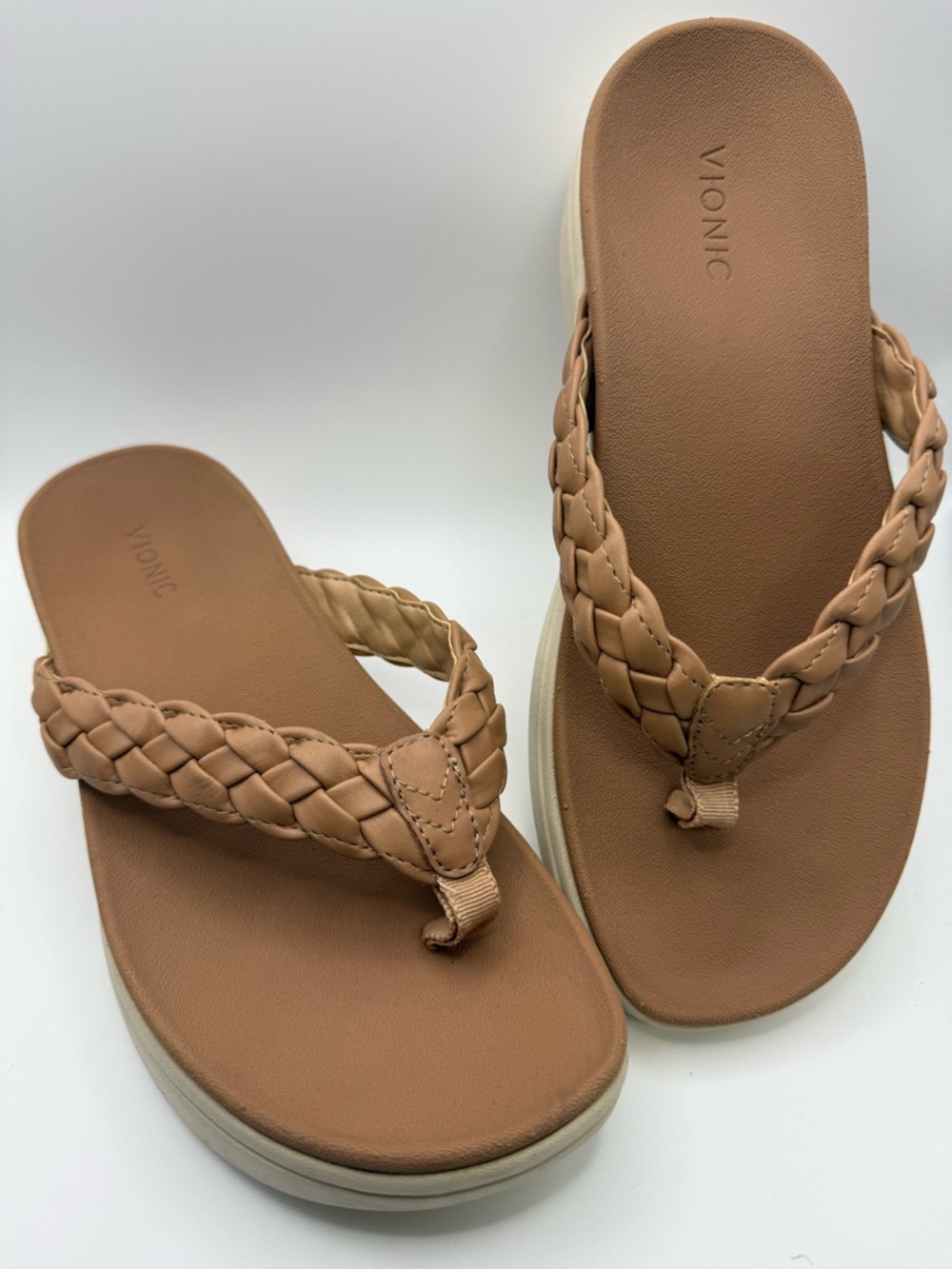 Vionic Tan Braided Platform Sandals